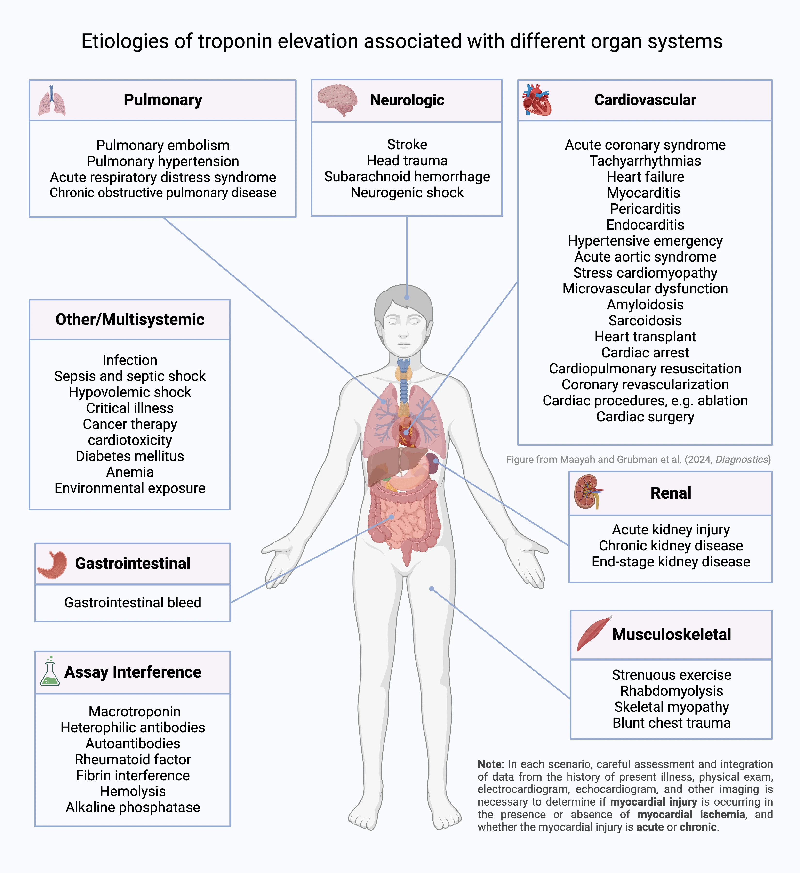 Etiologies of troponin elevation grouped by organ system